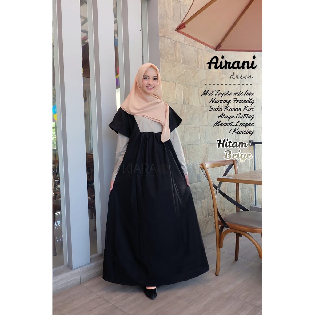 KIARA AIRANI DRESS HITAM - BEIGE AUTHENTIC GAMIS KATUN TOYOBO
