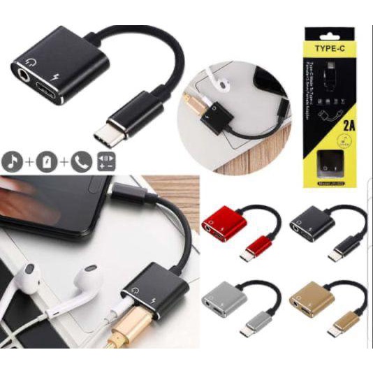 FLECO OTG-20 Adapter Spliter Kabel Type C 2in1 to Female AUX Headset 3.5mm + Charging Tipe C JH020