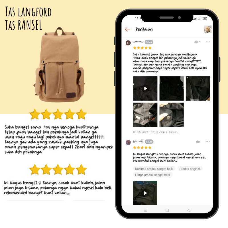 Tas Ransel - Backpack Punggung Kanvas Bahu Model Kekinian Korea Terbaru Simple Casual Elegan Sekolah Kuliah Kerja Travelling Outdoor Pria Wanita Cewek Cowok