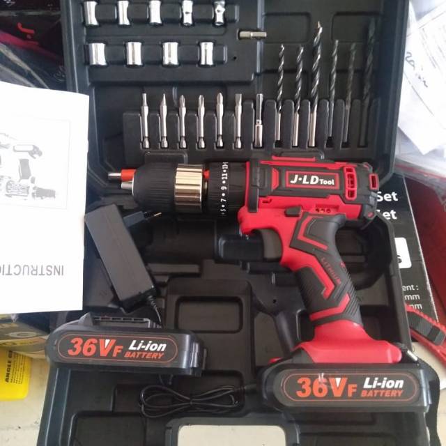 Cordless Drill JLD 36V Impact Drill 13mm Set Koper Bor baterai JLD 36volt