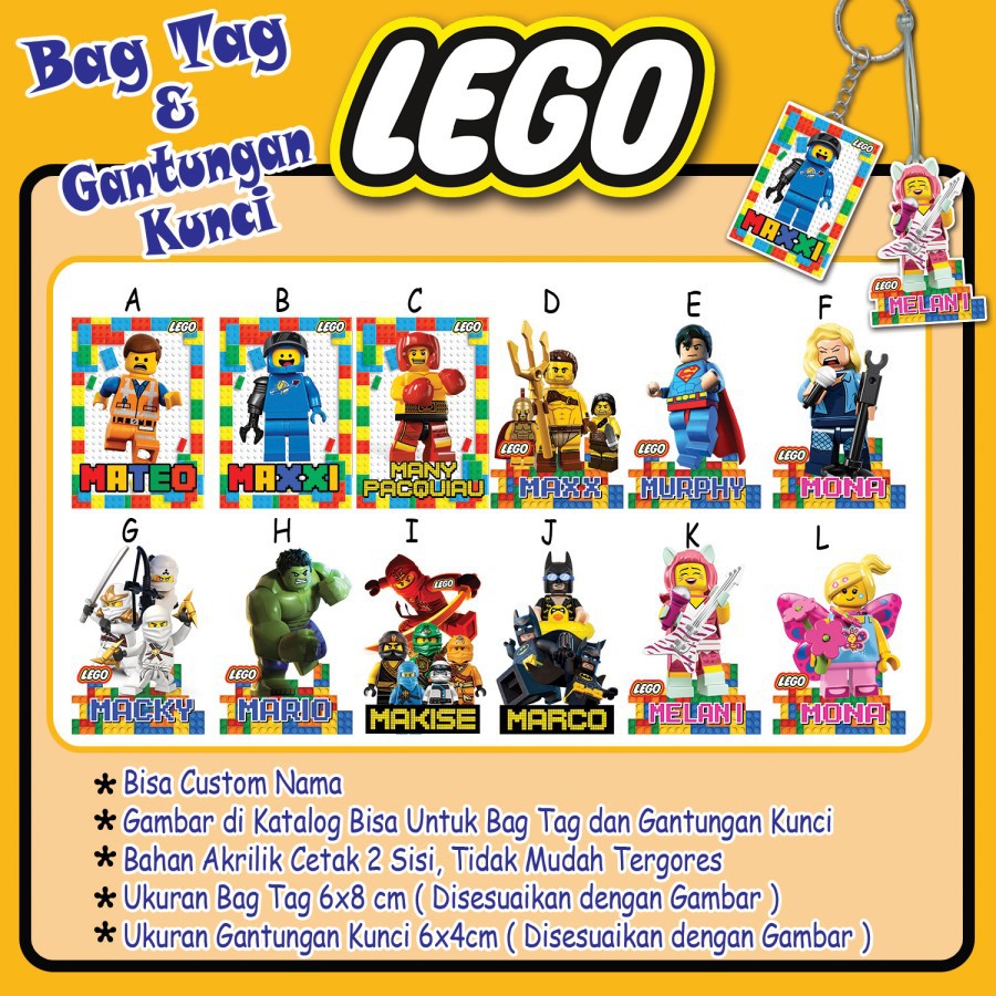 PO3hari Bagtag / Keychain / gantungan kunci Custom NAMA LEGO CHARACTER - Gantungan Kunci bag tag