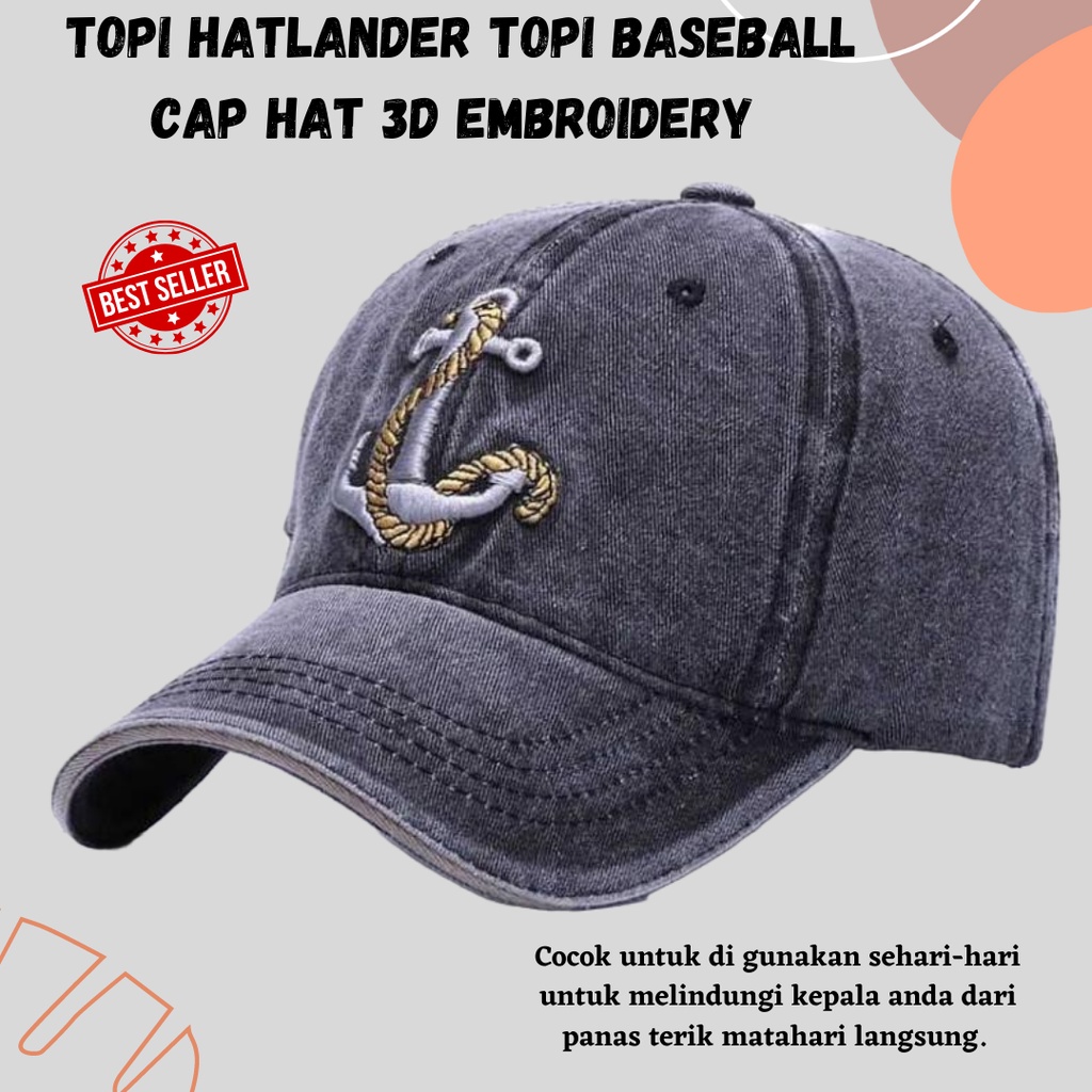 TERLARIS!! Topi HATLANDER Topi Baseball Cap Hat 3D Embroidery Fashion Pria Wanita