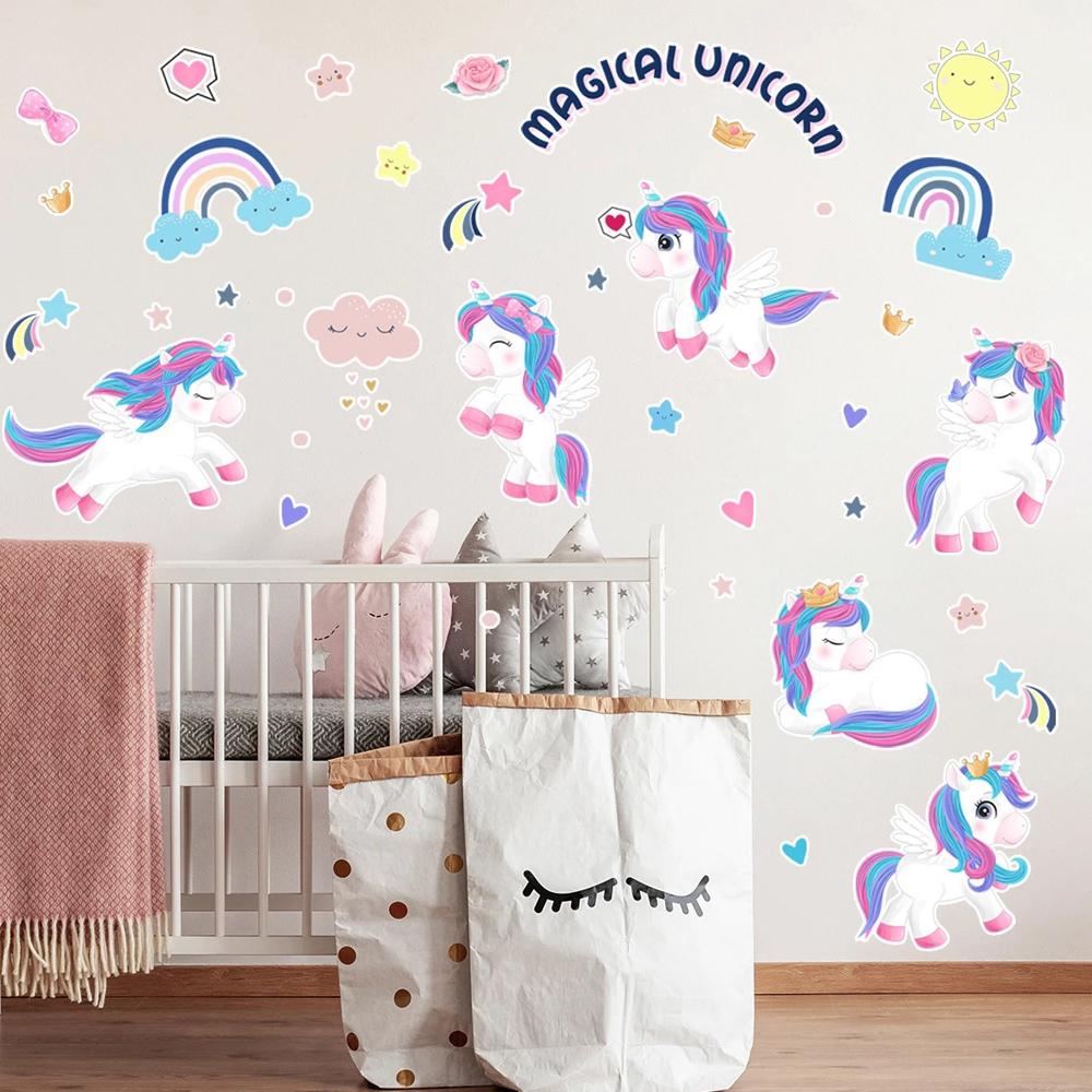 [Elegan] Unicorn Stiker Dinding Kreatif Bayi Perempuan Cowok Kepribadian Anak Kamar Tidur Anak Rumah Dinding Lantai Kaca Lorong Cermin Tk Stiker