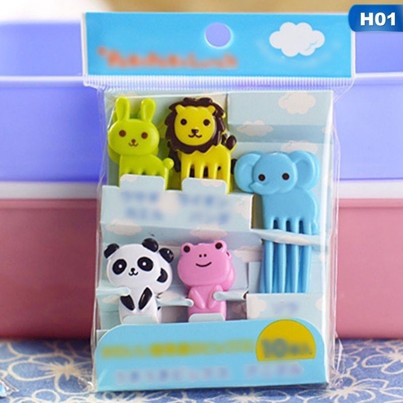 Set 10Pcs Garpu Buah Mini Tusukan Bento Karakter Lucu