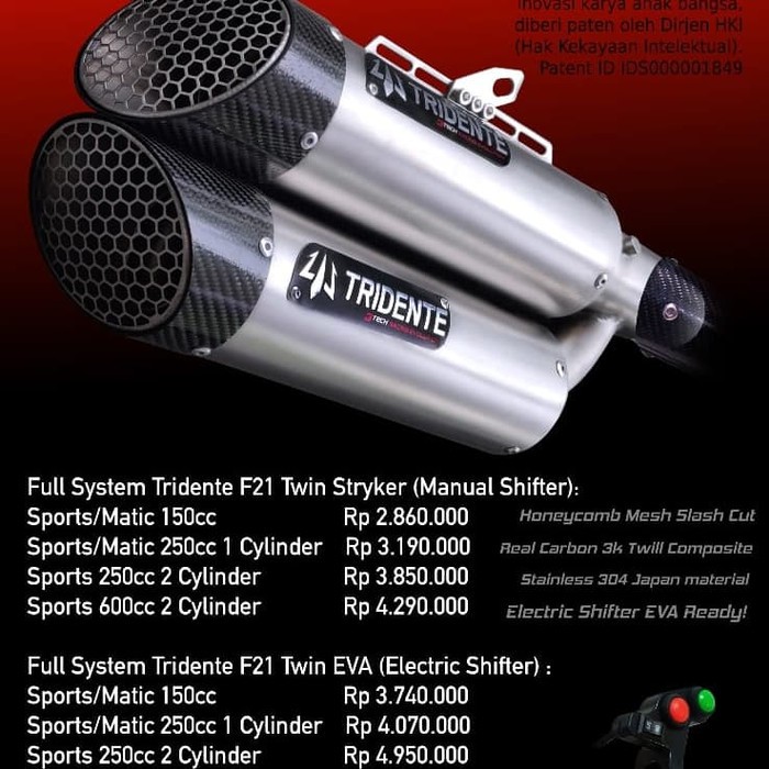 ssm-33 Knalpot 3Tech Hybrid 3 suara TRIDENTE F21 TWINS 250cc 1cylinder