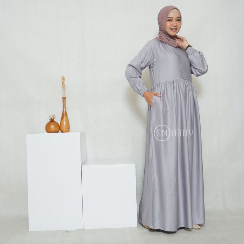 Nafa dress grey / Gamis Daily / Gamis Premium/ Gamis Grey polos / smdailyofficial