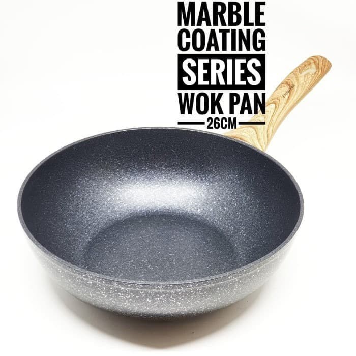Wajan Wok Pan Anti Lengket YOSHIKAWA Marble Ceramic Wok Wajan Wok Pan Anti Lengket YOSHIKAWA Marble Ceramic Wok
