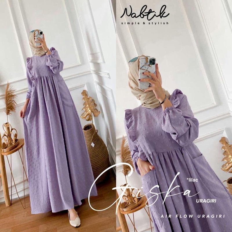 GAMIS RAYON VISCOSE / CIKA GISKA DRESS URAGIRI BUSUI LD 100-110 PJ 130 TERBEST SELLER / AZRAF DRESS PREMIUM MAXY DRESS / SABINA DRESS RAYON-Giska lilac 110