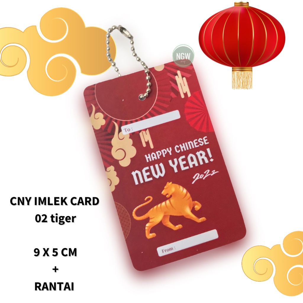 Kartu imlek CNY tag card tiger + rantai set merah hampers goodie bag