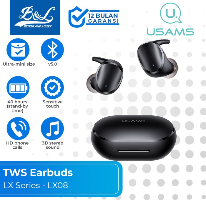 USAMS LX08 Bluetooth Earphone TWS Earbuds BT5.0 Ultra-mini Size