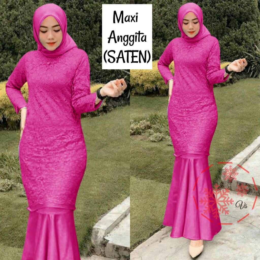 Anggita Gamis Pesta Brukat Tile/ Gamis Terbaru Seragam Remaja Dewasa Wanita Muslim