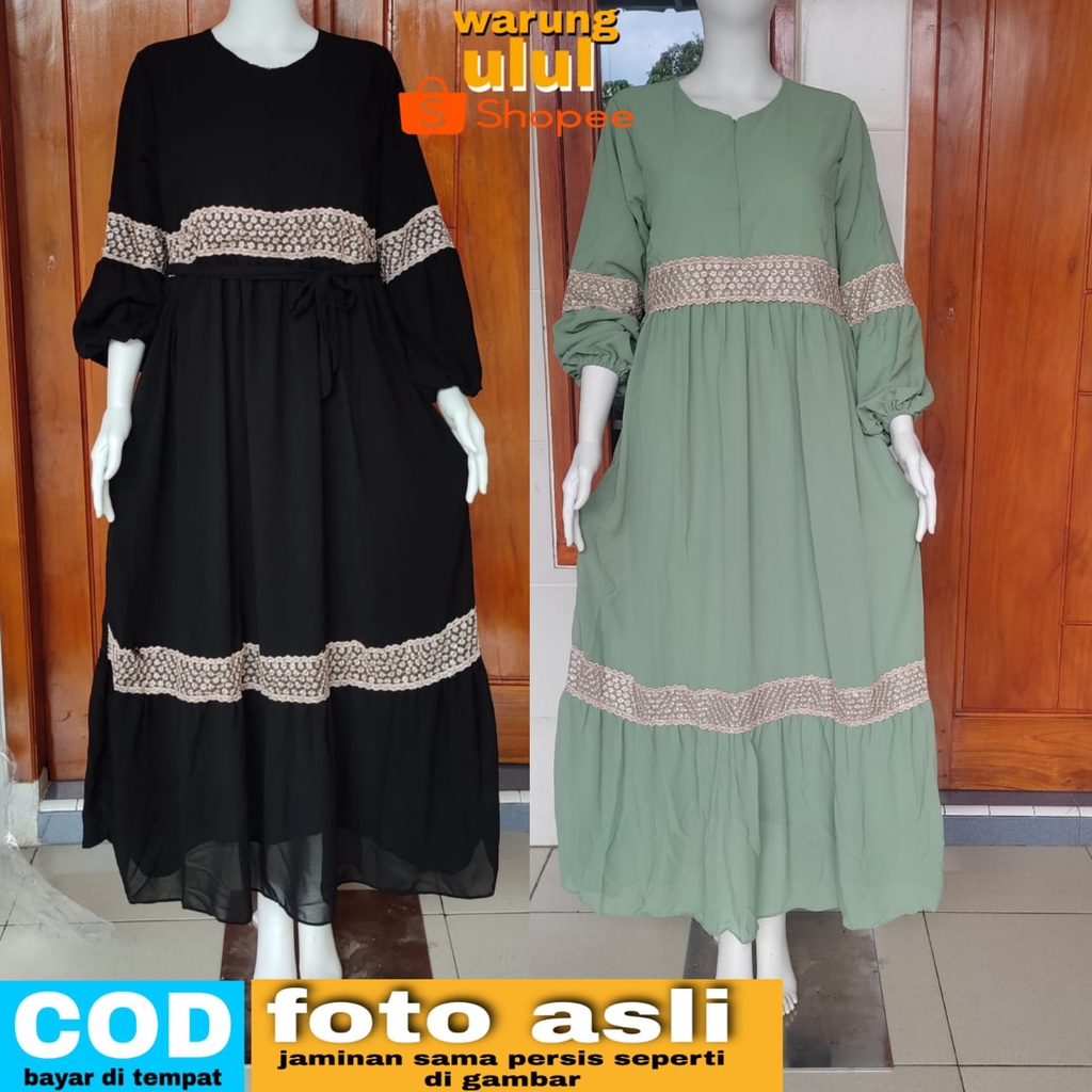 gamis ceruty babydoll renda besar full puring