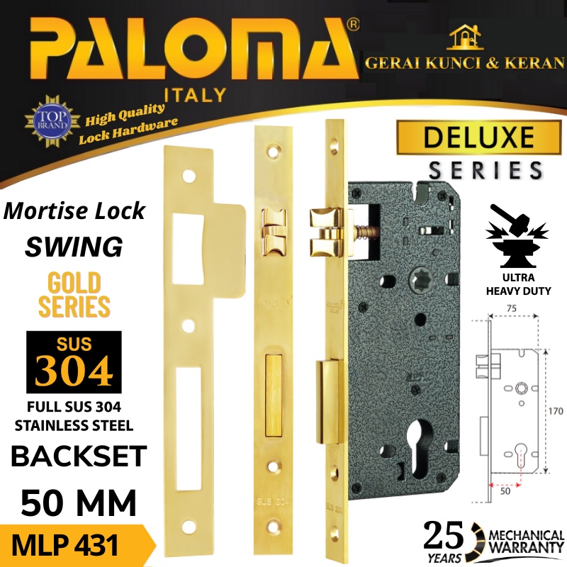 BODY KUNCI PINTU MLP 431 PALOMA SWING DELUXE 50 MM PVD GOLD  MORTISE LOCK SWING