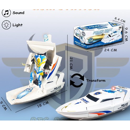 MAINAN ANAK LAKI POLISI BOAT ROBOT SERI KAPAL POLISI SPEED BOAT