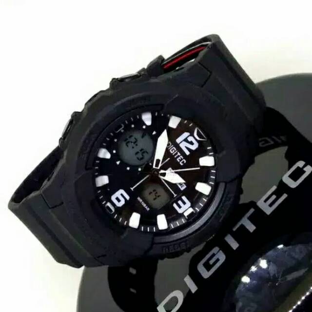 JAM TANGAN WANITA DIGITEC DG 2111 HITAM LIST PUTIH ORIGINAL STRAP RUBBER