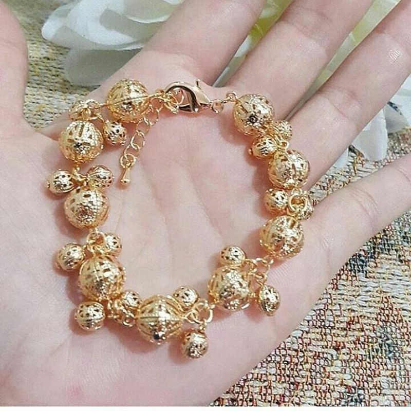 GELANG TANGAN WANITA MODEL BOLA BOLA ANTI KARAT