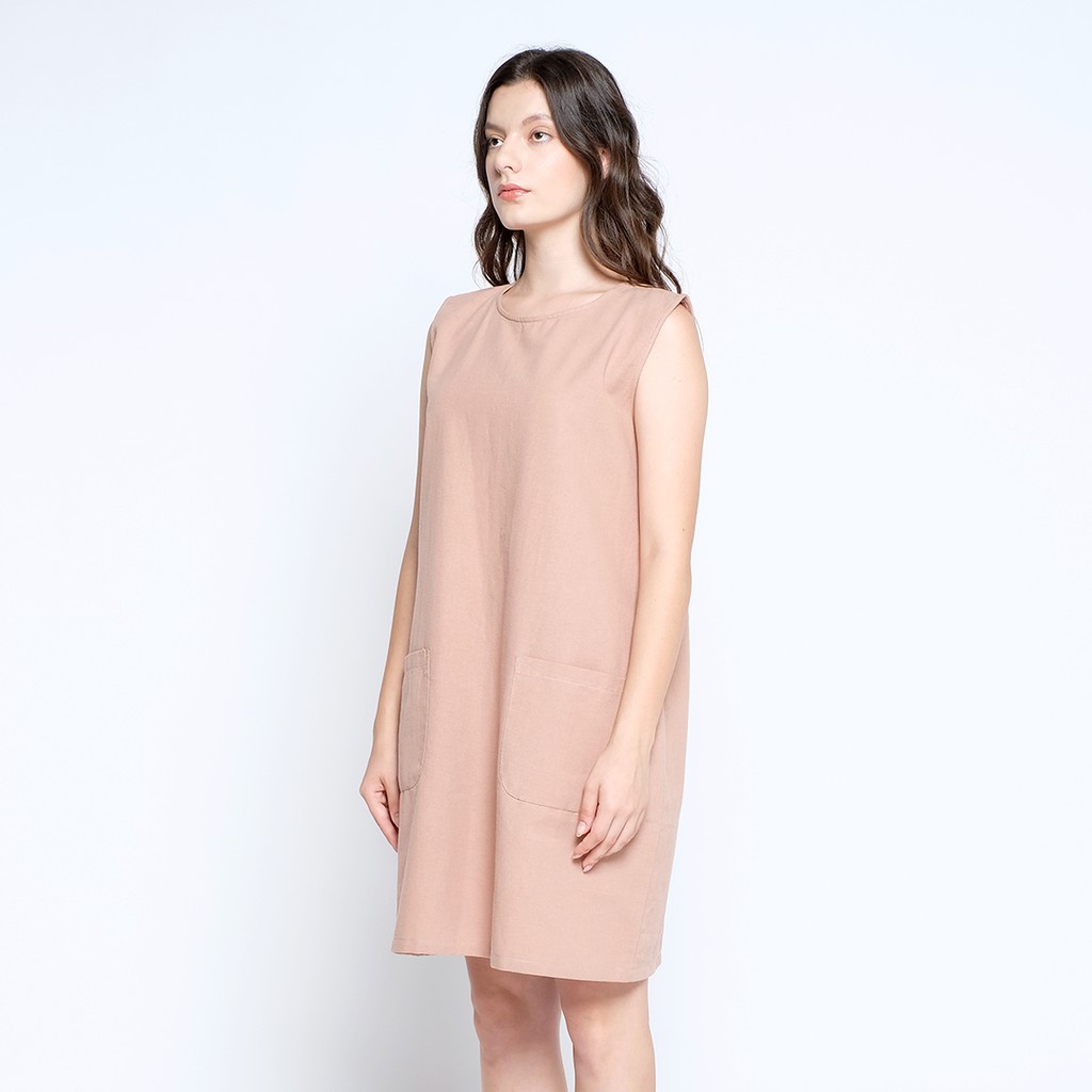 Cielyn - Vio Brown Linen Dress Dailywear Wanita