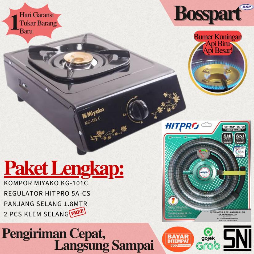 PAKET Kompor 1 tungku bonus selang regulator gas Hitpro /  QUANTUM QGC 101 RB  / MIYAKO KG101C