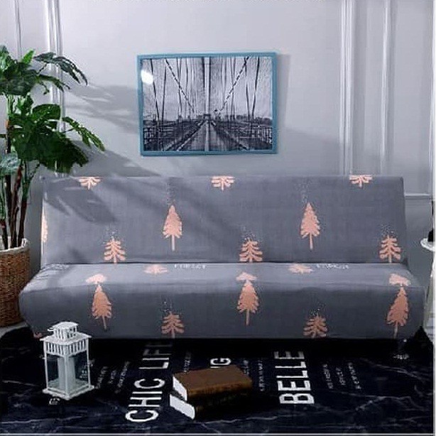 Sarung sofa bed / Cover Sofa bed / Sarung sofa motif Pohon Abu-Abu