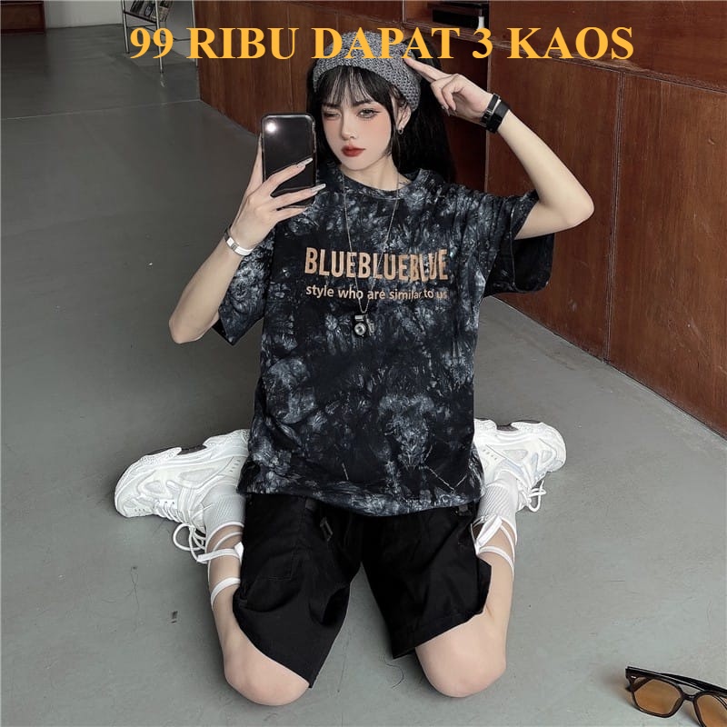 Kaos Oversize Blueblue (LD 106, P 65) / Kaos Oversize Unisex / Koas Pria / Kaos Wanita / Kaos Korea 