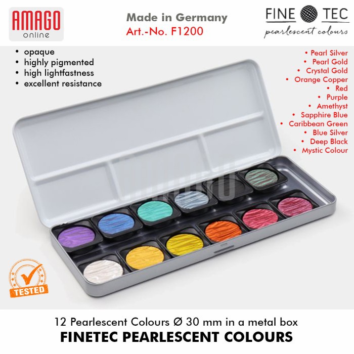 FINETEC - Pearlescent Colours 12 pcs/set in metal box - 30mm - F1200