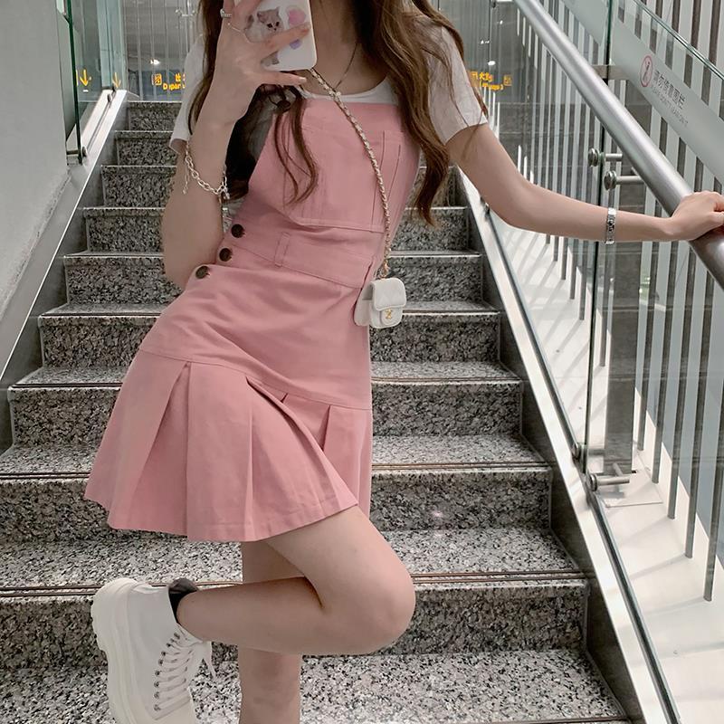 Susah untuk tidak tergiur oleh PPHOME~Pink vitality pleated suspender dress