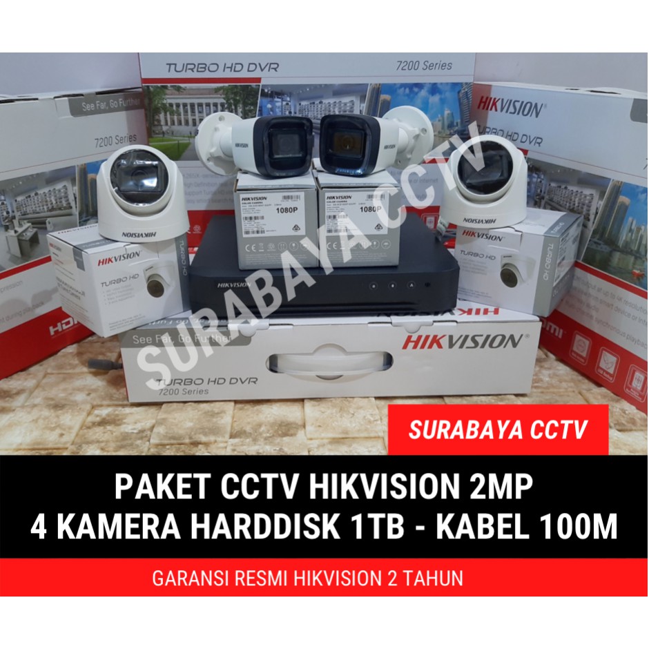 Paket CCTV Hikvision Turbo HD 2MP 4 Kamera HDD 1TB Kabel 100m Siap Pasang