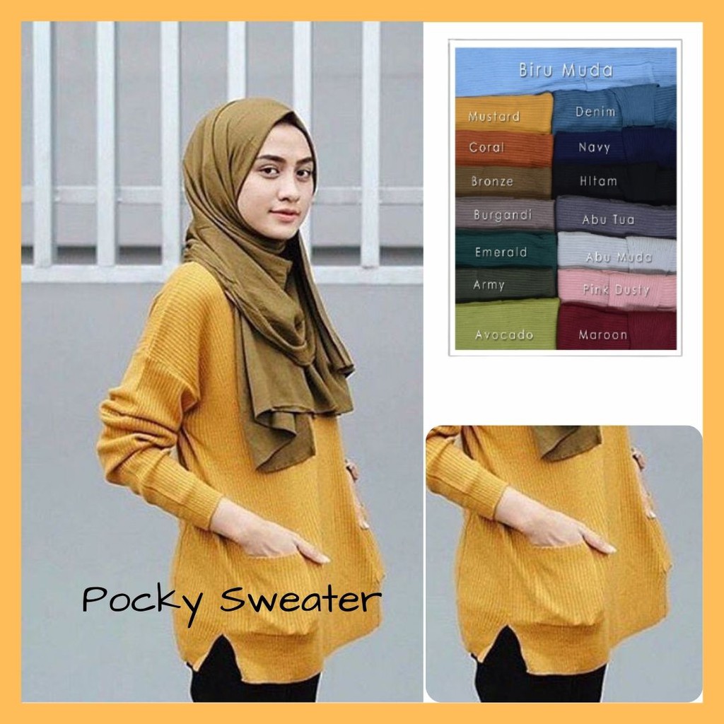 MURAH NAMPOL !! POCKY SWEATER /SWEATER RAJUT OVERSIZE / SWEATER POCKET WANITA / POCKY SAKU / SWEATER RAJUT WANITA