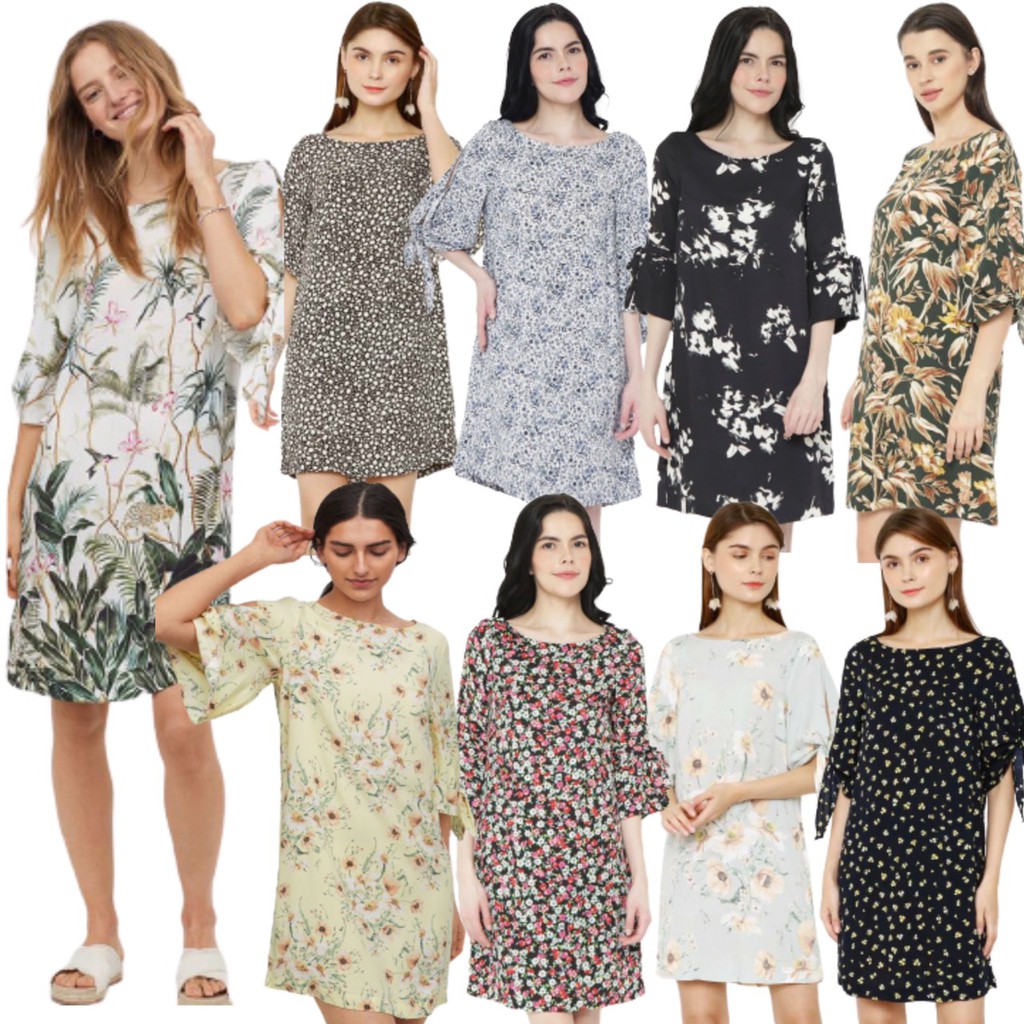 H&M Dress Tiesleeve Brown Floral Pastel Floral Garden White Blue Floral YellowDaisy Multi Floral Bow