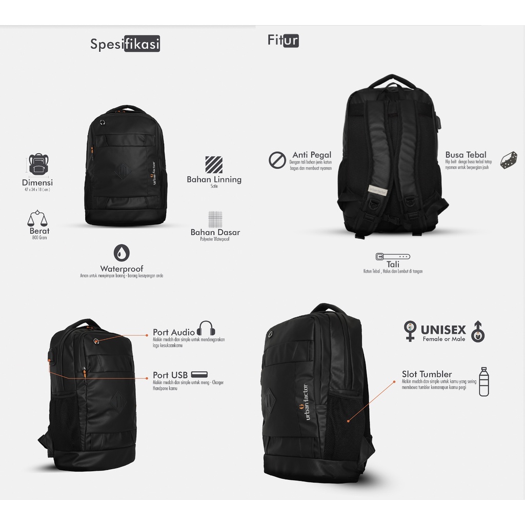 LUXURIOUS BLACK |ManNeedMe x URBAN| Tas Ransel Punggung Pria Tas Backpack ORIGINAL