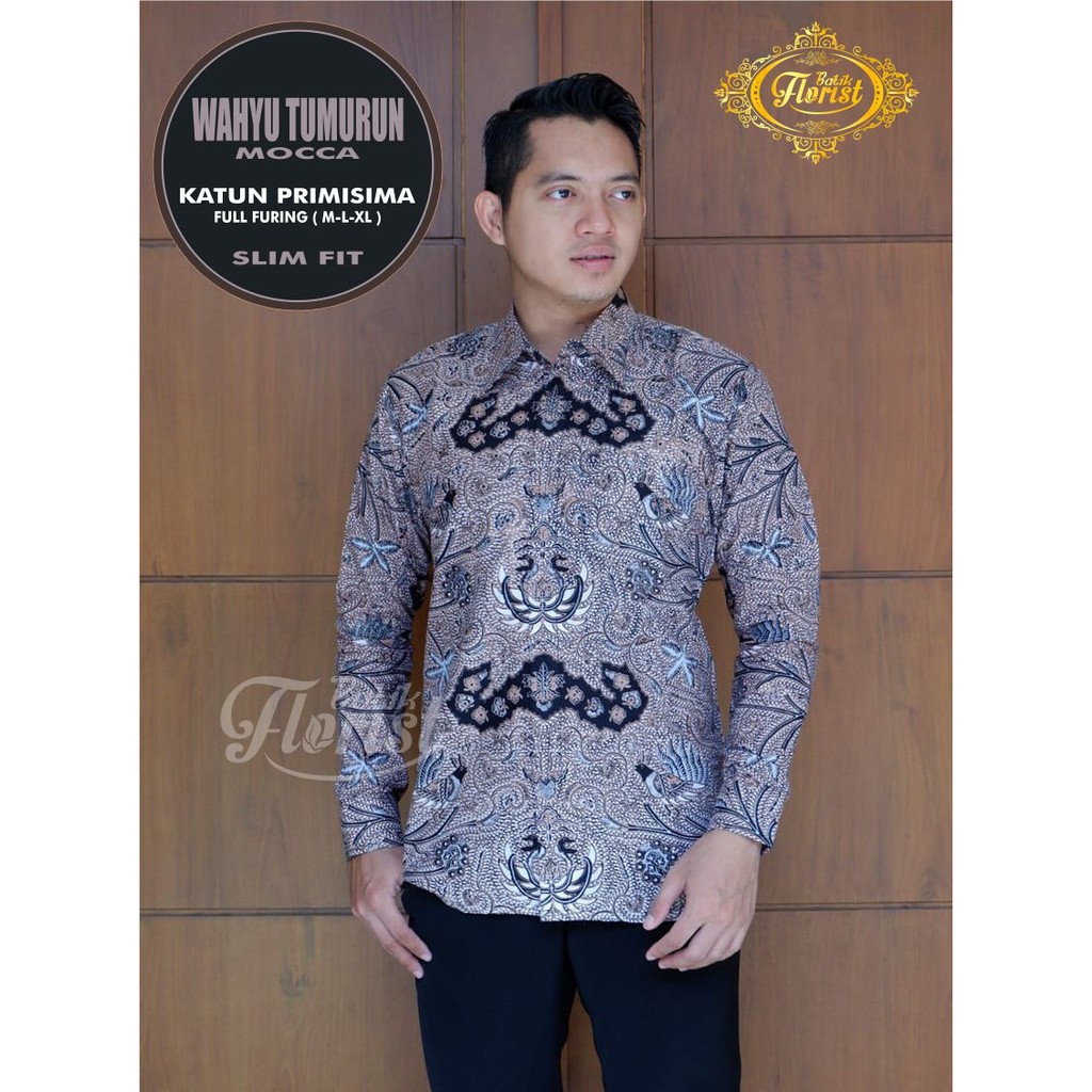 WAHYU TUMURUN MOCCA Kemeja Batik Pria Katun Primisima Full Furing