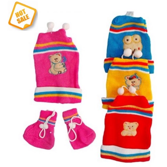 (SATUAN) TOPI BAYI SET RAJUT SET KAOS KAKI topi kupluk anak