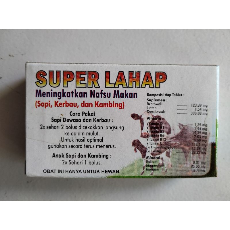 SUPER LAHAP Isi 8 Bolus - MENINGKATKAN NAFSU MAKAN SAPI KERBAU KAMBING