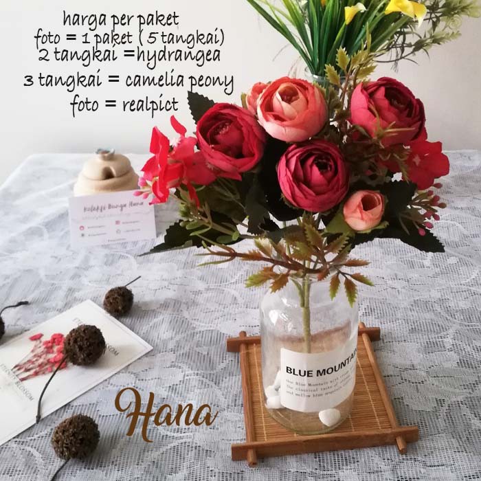 Bunga camelia peony mix hydrangea artificial/bunga plastik artificial vintage style/bunga plastik-1