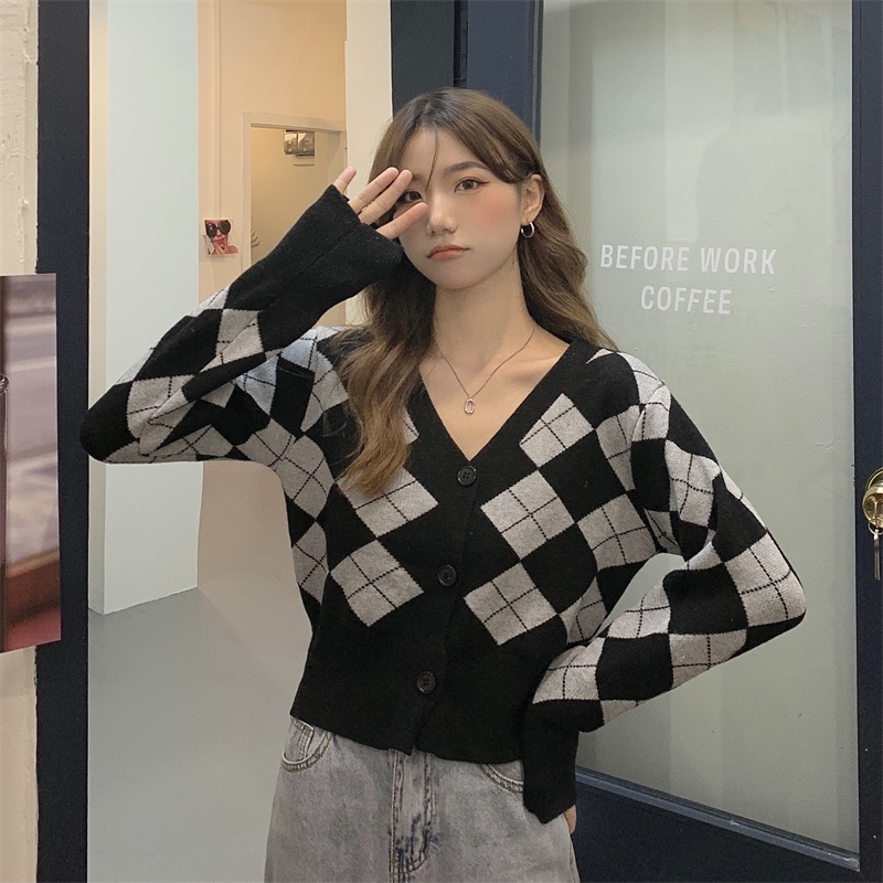 XIAOZHAINV  Cardigan Rajutan Wanita Korean Style V-neck Lengan Panjang 7064
