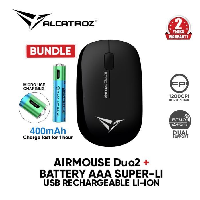 Alcatroz Mouse Bluetooth And Wireless AirMouse Duo2 [2 Tahun Garansi ]
