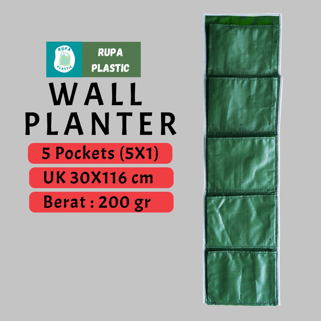 Wall Planter Bag 5 Kantong / Pot Dinding - Hijau / (Vertical)