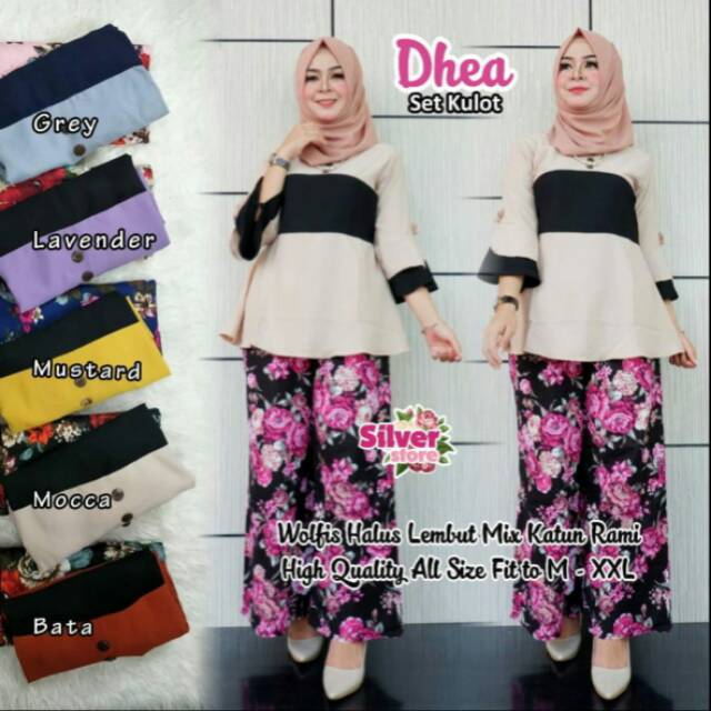 Set Kulot Jumbo Bahan Wolfis Mix Katun Rami Dhea Ori Silver