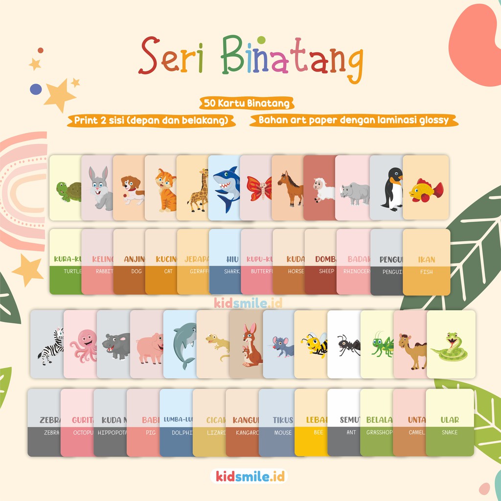 Flash Card Kidsmile BINATANG Flashcard Anak Mainan Edukasi Anak Flash Card Anak Flashcard Kidsmile