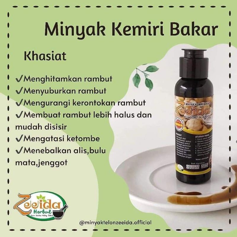 MINYAK KEMIRI BAKAR ZEEIDA HERBAL PREMIUM PENGHITAM PENUMBUH RAMBUT ALIS JENGGOT KUMIS UBAN 100ML