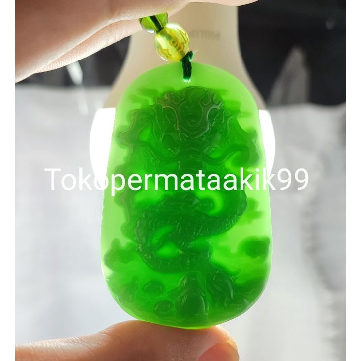 KALUNG LIONTIN BATU GIOK UKIR NAGA ASLI NATURAL SIAP PAKAI