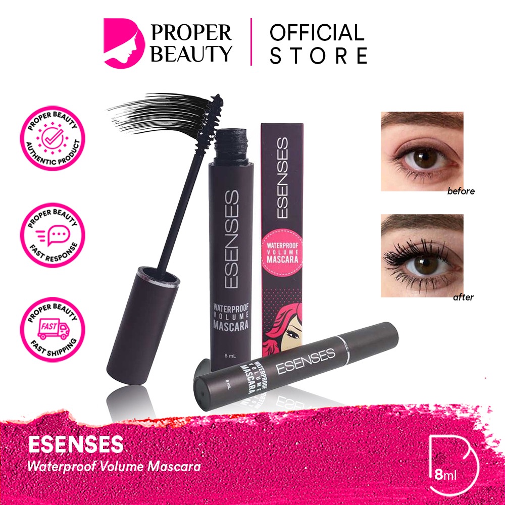 ESENSES Waterproof Volume Mascara Indonesia / Maskara Bulu Mata Longlasting / Facial Foam Micellar Water Foundation Loose Powder Cushion CC Cream Eyeshadow Lipstick Lip Serum Gloss Matte Eyebrow Brow Micro Pencil Eau De Parfum / Cosmetic Bedak Paket Wajah