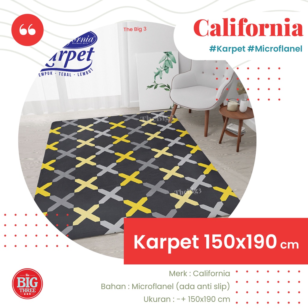 CALIFORNIA Karpet 150x190 cm Motif Abstak Minilimalis - Austin Alister Alex Balin Bonaro Camilo Valda Oscar Cosmo Delmar Ryn Ron Oricon Olga Lexxa Palmer Dexter Zander Cleo Gavin Jolly Max Morgan Milo Nura Gingham Lennox TBT