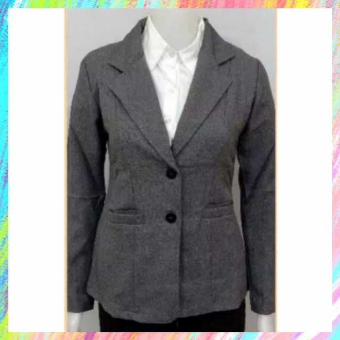 jaket wanita Blazer Kerja Wanita Formal Lengan Panjang Hitam High Quality - Abu, S terlaris terbaru 