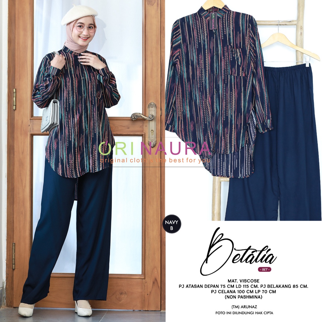 BETALIA SET BY NAURA BAHAN VISCOSE ONESET KEMEJA BUSUI LD -/+115 BLOUSE BERCORAK + PANTS POLOS CELAN