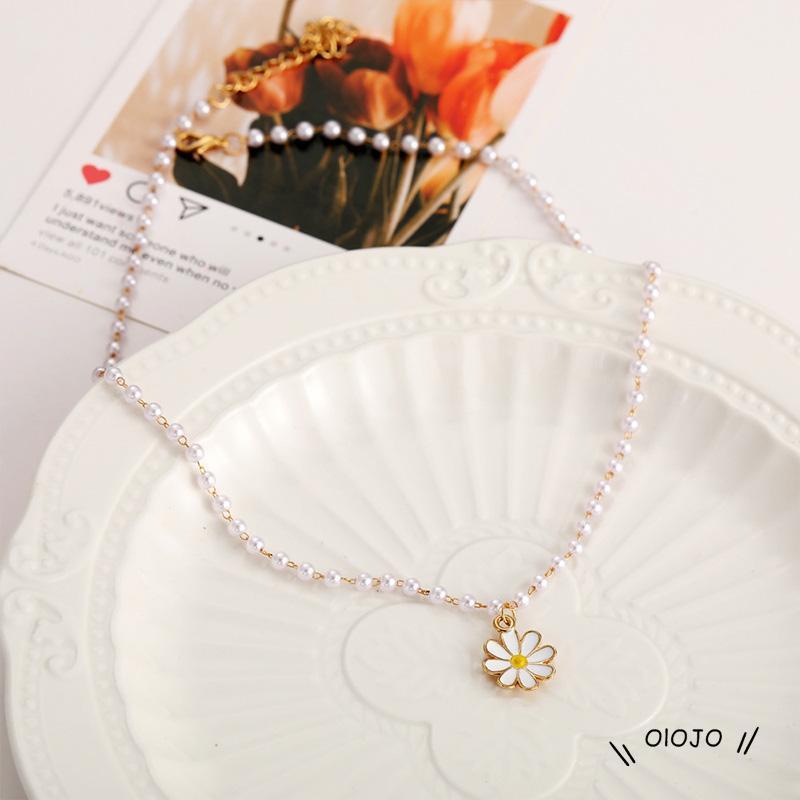 【COD】Kalung Rantai Dengan Liontin Bunga Chrysanthemum + Mutiara Untuk Wanita