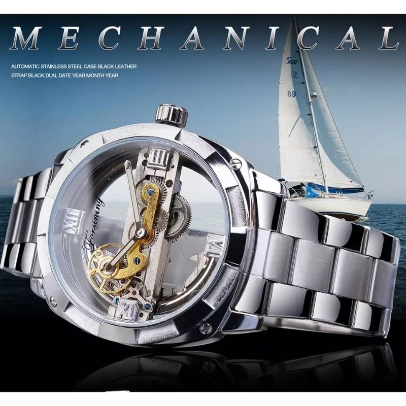 Jam Tangan Mekanik Otomatis Transparan Forsining Luxury Stainles Steel