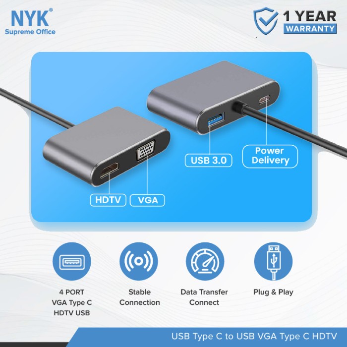 Converter Type C to USB 3.0 VGA Type C HDMI HDTV 4K NYK
