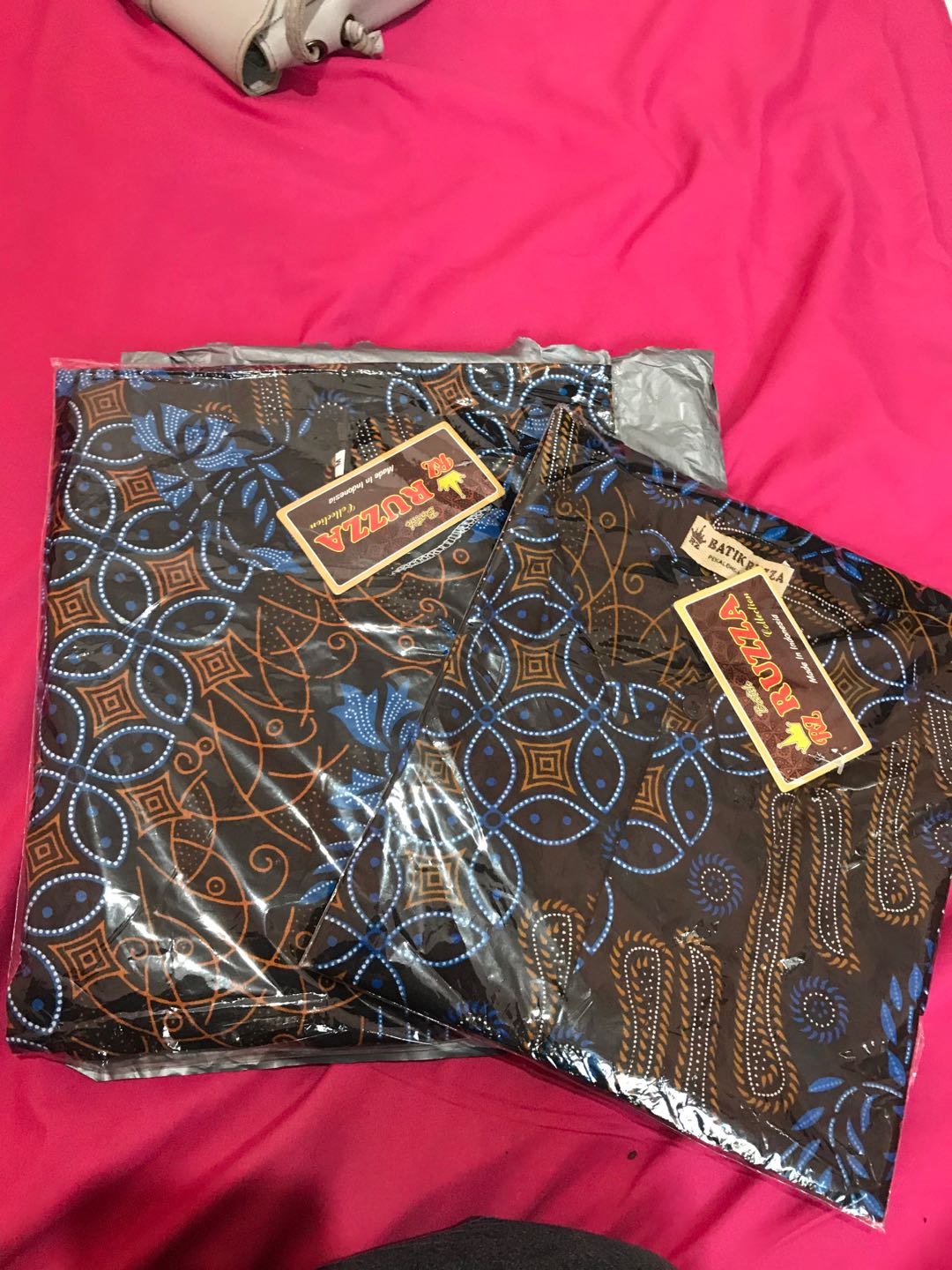 Ruzza Batik Couple Motif Seno Biru Liris Kawung Sarimbit Atasan Seragam Size M L Xl