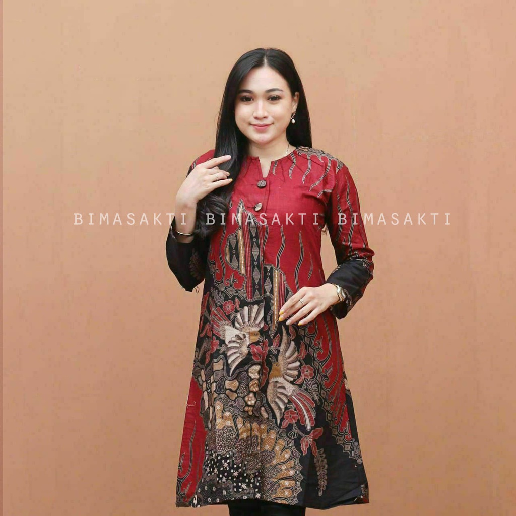 tunik batik wanita kancing depan terbaru - baju batik wanita konadangan - dress batik muslimah - bimasakti - bima sakti - M L XL XXL XXXL